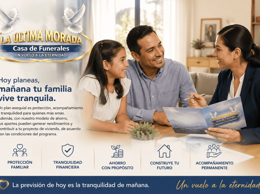 Familia colombiana recibiendo asesoría sobre un plan exequial que ofrece protección familiar, tranquilidad financiera y un modelo de ahorro con propósito de Última Morada Casa de Funerales